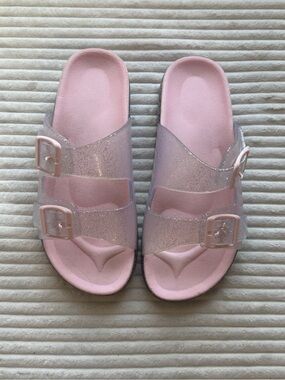 wonder nation Pink Glitter Slide Sandals with Clear Straps